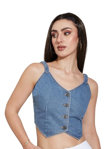 Image of Miss Chase Women's Round Neck Half Sleeves Cotton Lace and Pearl Detailing