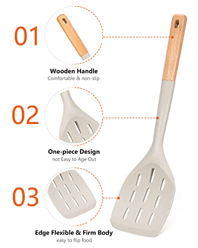 Pack Of 2 Silicone Spatula, Non Stick Cooking Utensil Set Wooden Handle Kitchen Turner For Baking Mixing Grilling Serving Food Heat Resistant Non Scratch Hooks Included (Khaki) #TOP2