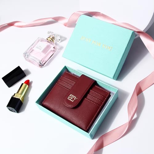 Image of Badiya Small Wallets for Women Bifold Multi Card Case Wallet Slim Credit Card Holder with Zipper Coin Purse, Wine Red, one size, Minimalist