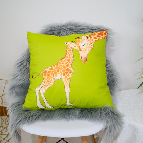 DILOXNSU Giraffe Gifts Cushion Covers 45 x 45 cm Baby Giraffe and Mum Green Double-Sided Decorative Pillows Covers for Livingroom Sofa Bed Home Outdoor Garden Decor Cushions Covers 18 x 18 inch - Image 3