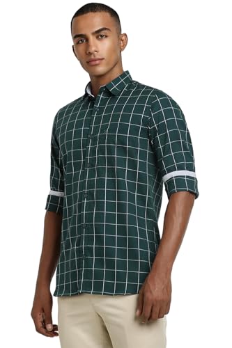 Image of Peter England Men Cotton Premium Checkered Full Sleeve Slim Fit Casual Shirt