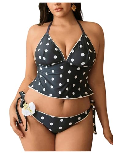 Verdusa Women's Plus Size 2 Piece Polka Dots Halter Tankini