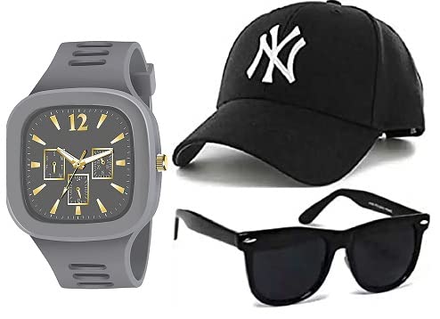 Sba Prime 3 Combo Watch with Rubber Band and Cap & Sunglasses for Men & Boys - sba-140