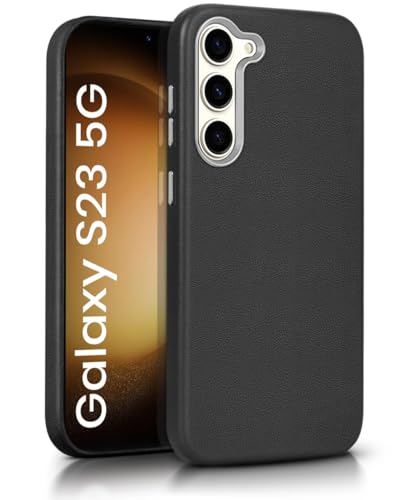 Image of WOW IMAGINE Back Cover for Samsung Galaxy S23 5G | Shockproof Tough Leather Texture Hard Mobile Case | Ultra Slim Non-Slip Grip | Inner Velvet Fabric | Metal Camera Ring - Black