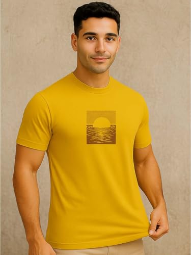 Image of Nobero Men 'Graphic Printed T-Shirt(1M-TWTS-C1230-MY5 Mustard Yellow XL)