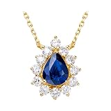 Aotiwe Collar para mujer, cadena de metal, flor de lágrima de lujo con zafiro azul, oro amarillo de 9K/14K/18K, Oro amarillo de 14 quilates, Zafiro