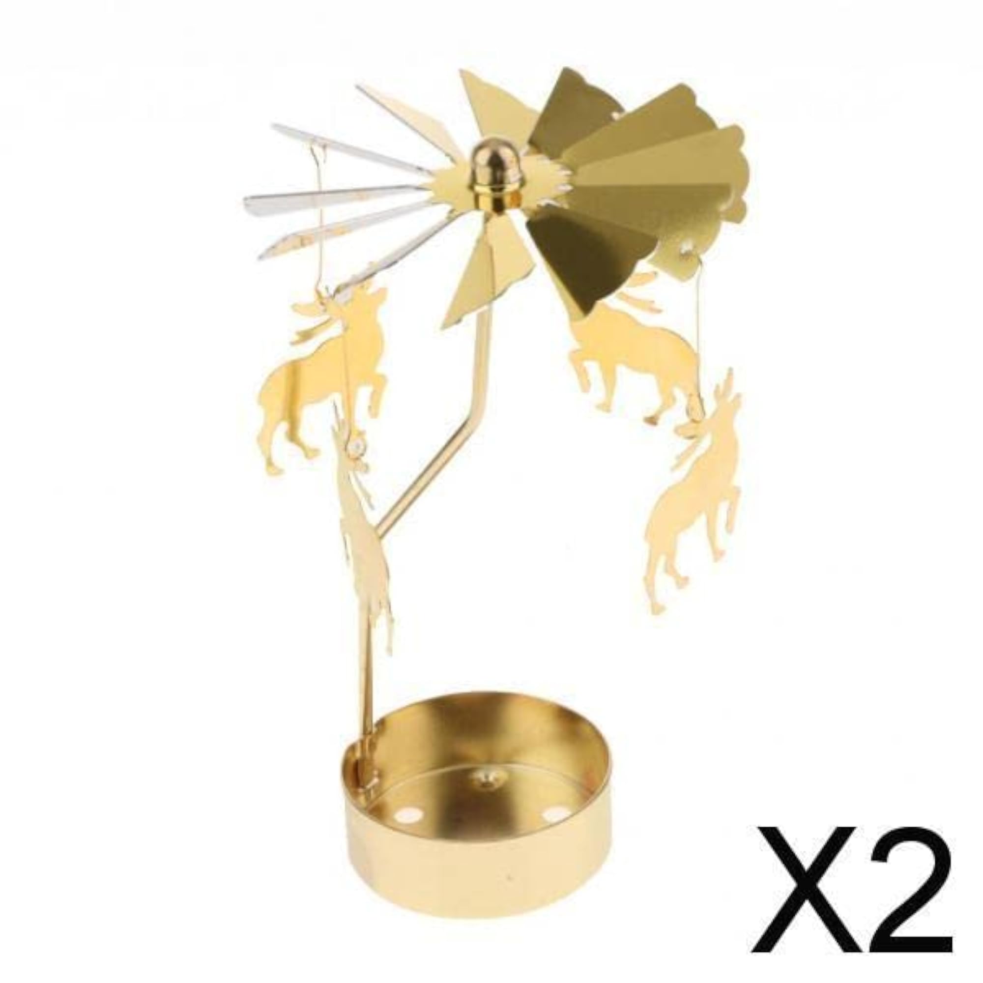 Christmas Decor Rotating Candle Holder, Gold Deer Design