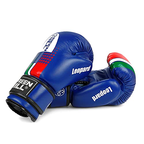 GUANTI BOXE BAMBINO GREEN HILL PANTHER LEOPARD GUANTONI PUGILATO ANTISHOCK BOXING BIMBO JUNIOR (Blu, 6 oz, Leopard)