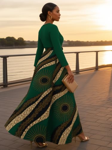 Image of Plus Size Maxi Dress for Women V Neck 3 /4 Sleeve Wrap Dress