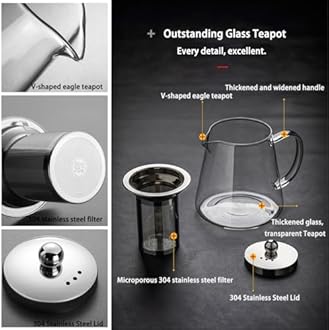 MJZQCD Glass Teapot (32oz/950ml) MJZQCD with Removable Stainless Steel Infuser,Glass Tea Pot transparent Stovetop tea Kettle,Blooming and Loose Leaf Tea Maker,Microwave & Dishwasher Safe