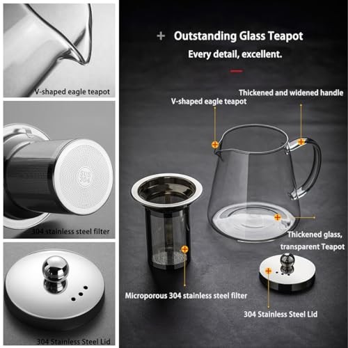 MJZQCD Glass Teapot (25oz/750ml) MJZQCD with Removable Stainless Steel Infuser,Glass Tea Pot transparent Stovetop tea Kettle,Blooming and Loose Leaf Tea Maker,Microwave & Dishwasher Safe