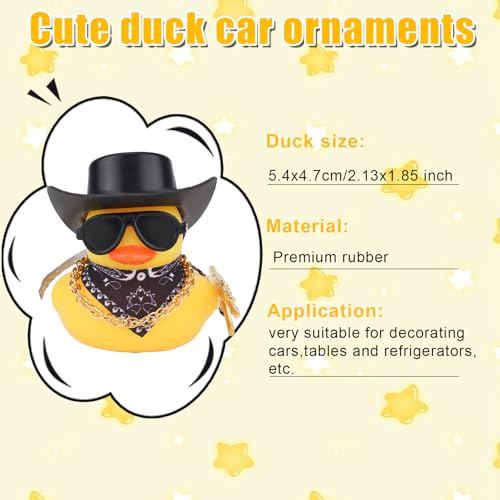 BOXOB 2 Stück Gummienten Auto-Armaturenbrett-Dekor, Lustige Ente Auto-Innendekoration mit Cowboyhut Goldener Halskette und Sonnenbrille Cooles Auto-Zubehör für Büro Zuhause Schreibtisch