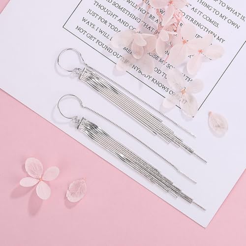Sterling Silver Big Drop Earrings 925 Tassel Linear Ear Hanging Shimmering Fan Statement Teardrop Earrings - Designer Multi-Style Statement Exquisite Trendy Upscale Chandelier Dangle Earrings Jewelry Gift for Women3