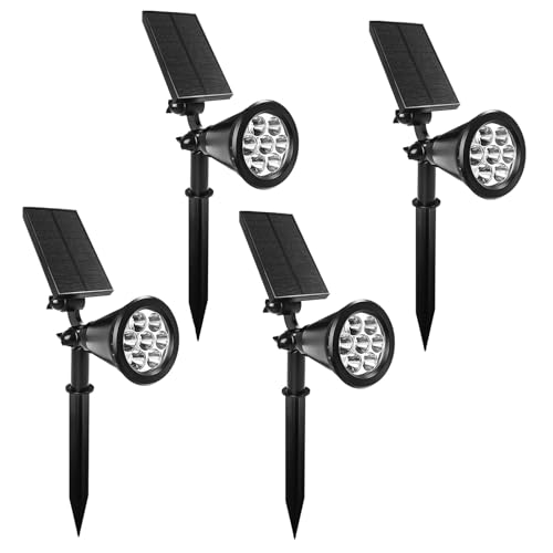 JBdusn 4 Piezas Focos Exterior Solar, Focos LED solares RGB para exterior con batería de 1200 mAh, 2 en 1 RGB Aplique Luces Solar Potente para Césped, Patio, Terreza