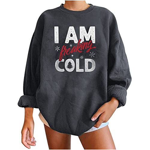 Mrgiinri 2022 Christmas Sweatshirts For Womens Casual Sporty Loose Crew Neck Long Sleeves Pullover Novelty Xmas Printed Tops #TOP15