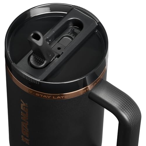 Image of STANLEY x Messi Quencher ProTour Flip Straw Tumbler with Leakproof Lid, 40 oz | Built-in Straw and Handle | Cup Holder Compatible for Travel | Insulated Stainless Steel | BPA-Free | Messi Goat Black