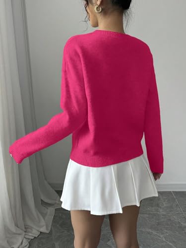 Image of Verdusa Women's Spring 3D Flower Appliques Crewneck Sweaters Long Sleeve Drop Shoulder Pullovers Knit Going Out Tops