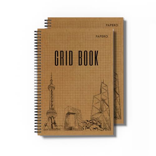 Image of PaperO A4 Square Grid Notebook | 5mm Graph Paper | 100 Pages | 8.5 x 11 Inches | Kraft Cover Journal for Architects, Designers, Engineers, Math & Technical Drawing | (Grid book-Pack of 2)