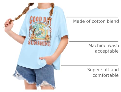 Image of Girls Graphic Shirts Oversized Sunshine T Shirt Short Sleeve Tee Tops Cute Trendy Girls Clothes for 5-14 Years