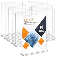 Enayplon Acrylic Sign Holder 8.5 x 11, Double Sided Sign Holder Stand, Plastic Table Paper Stand, Vertical Menu Flyer Stand, T Shape Table Flyer Holder
