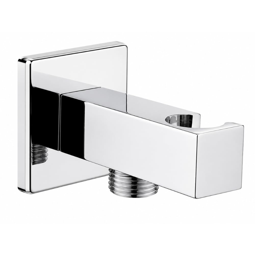 Schläfer 814420 | Presa Acqua Doccia Quadra con supporto per Doccetta Cromo, Uscita Acqua Parete G 1/2" - Ø 20,86 mm, Raccordo Gomito per Flessibile Doccetta in Ottone Design Moderno