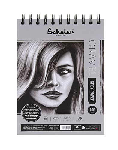 Image of Scholar Gravel Sketch Pad - 170 GSM Grey Toned Drawing Paper | Premium Artist Sketch Pad for Shading, Highlights, Pencil, Charcoal, Pastel & Figure Drawing Practice (A5)