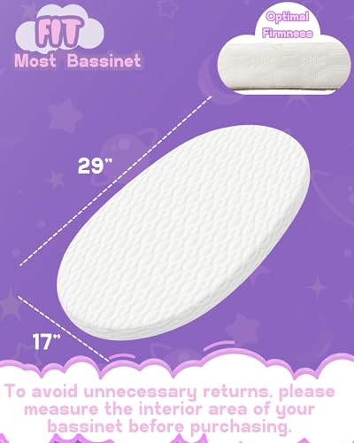 Image of WELLZEE Oval Bassinet Mattress 29 inchx17 inch, Fits for 4moms MamaRoo Bassinet, Skin-Friendly for Baby, 100% Breathable & Washable Cover, Water Resistant Lining, Suppotive High-Density Foam