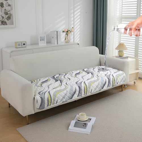 Image of HOKIPO Polyester Printed Waterproof + Anti-Slip + Quick Dry Sofa Seat Mats, Curved Lines Pearl White - Length 60cm (AR-5229-P1)