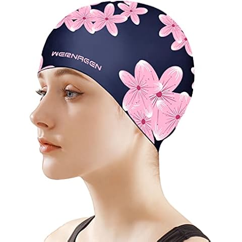 Swim Cap, Women Swimming Cap Soft Silicone Swim Caps for Long Hair Anti Slip Swimming Caps Waterproof Bathing Caps for Womens Youth Adult (Navy blue) Cover