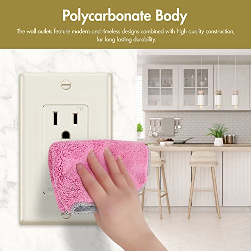 Decorator Receptacle Outlet With Wall Plates, 15 Amp, 125 Volt, Tamper Resistant, Grounding Ul Listed Micmi Ivory (15A Outlet With Wallplates 10Pack) #TOP3