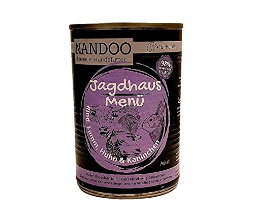 NANDOO Premium Hundefutter - 12x400g Dose, getreidefrei, Rind, Lamm, Geflügel und Kaninchen, Verschiedene Sorten, Viel Fleisch, Deutsche Herstellung, gut verträglich Cover
