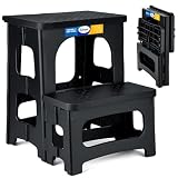 Korpai Folding 2 Step Stools,8' & 17' Dual Heights,Folding Step Hold up to 250 lbs,Step Stools for Adults and Kids,Step Stool for Dorm Bed,Kitchen Bedroom Office,Truck ect,Black