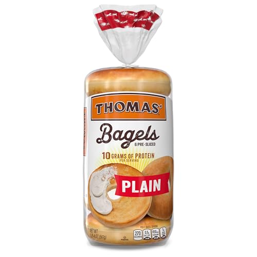 Thomas’ Plain Bagels, 6 Pre Sliced Bagels with No High Fructose Corn Syrup, 20 Oz Bag