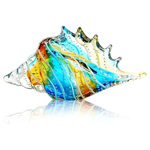 QFkris 10" Blown Glass Conch Shell Figurines Collectible Crystal Glass Art Seashell Sculpture Paperweight for Centerpiece Decoration Cover