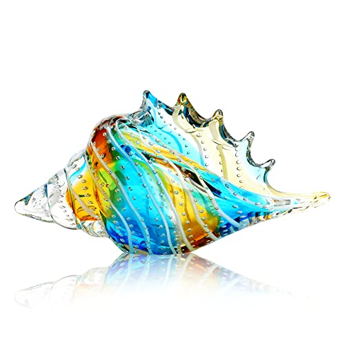 Hand Blown Glass Conch Shell Figurines, 9.6" Glass Art Seashell Statue by QFkris - Used condition - US$25.62