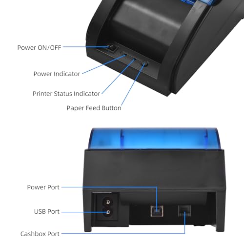 Sunydog 58-mm-Desktop-Belegdrucker, POS-Drucker, direkter Thermodruck, kompatibel mit Android/iOS/Windows, unterstützt ESC/POS für den Versand, Restaurant, Küche, Supermarkt, Zuhause, Kleinunternehmen