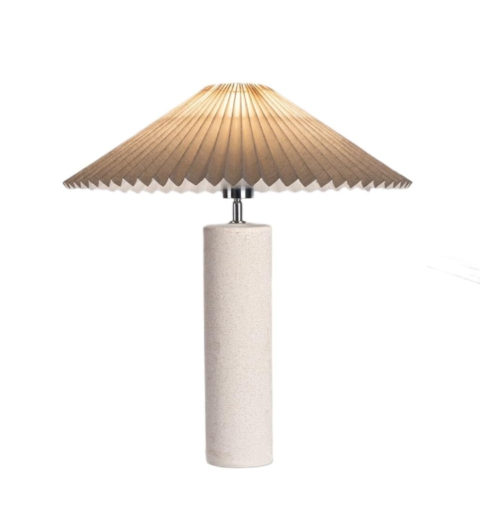 Modern 45° Rotatable Ceramic Table Lamp with Bulb, Pleated F
