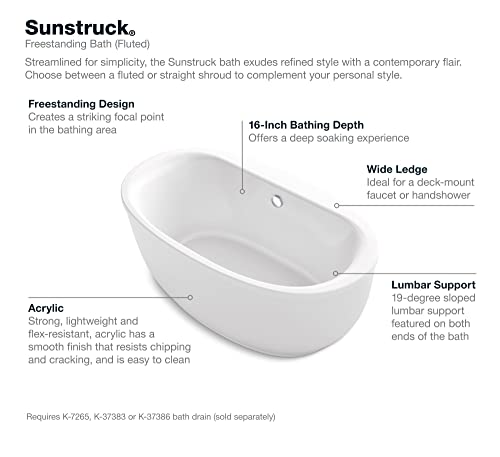 Kohler K-24002-0 Sunstruck 60-Inch X 34-Inch Oval Freestanding Bath With Fluted Shroud And Center Drain, White #TOP2
