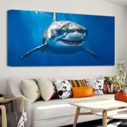 Affiche grand requin blanc toile 70x140 cm sans cadre pour salon