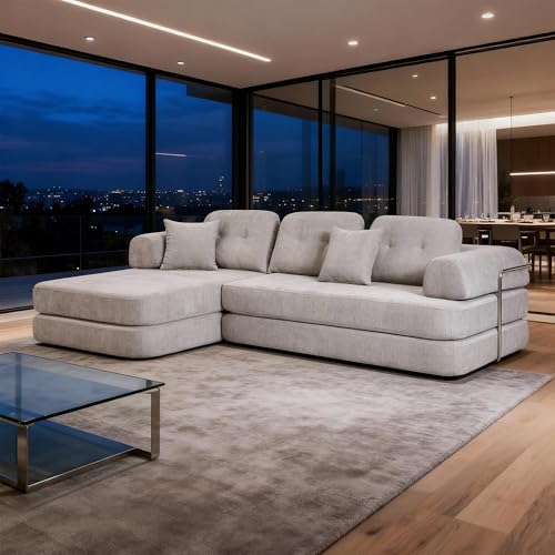 Todayspace 104" Modular Sectional Sofa, 8-in-1 Convertible Sleeper Couch with Pet-Friendly Chenille Fabric, High-Density Foam Floor Seating for Living Room Apartment (Light Gray)