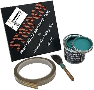 Automotive Pinstriping KIT - Stencil/Brush/Paint - Pinstripe Your Car/Truck - Results: 5/32 inch Stripe, 5/32 inch Space, 1/16 inch Stripe (Teal, 42 Foot roll)