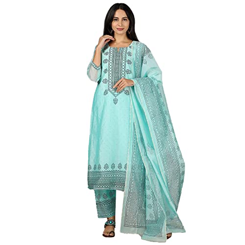 Image of Kashish by Shoppers Stop Embroidered Round-Neck Viscose Blend Womens Ethnic Set