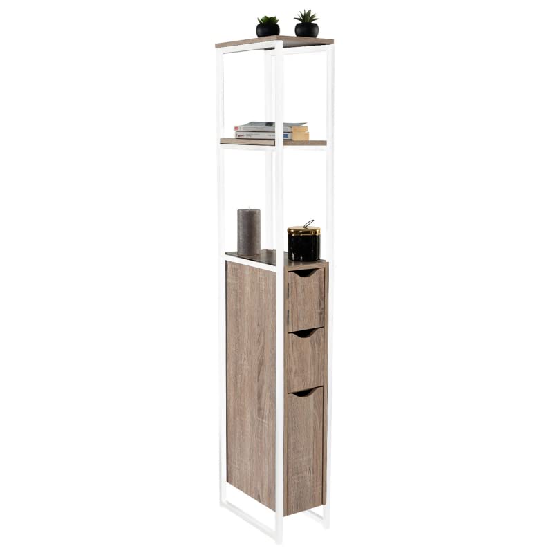 IDMarket - Meuble WC 3 Portes Design Industriel avec étagères métal Blanc