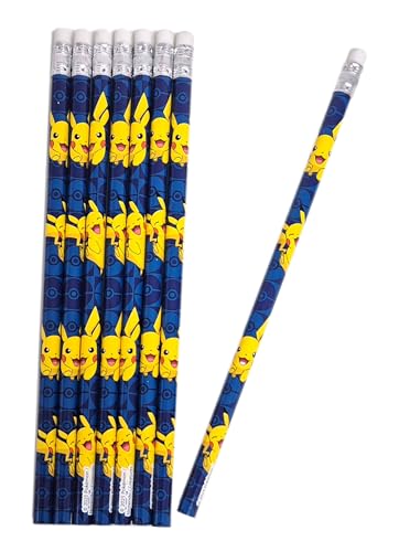 Theonoi Pokémon Lot de 8 crayons de papeterie pour enfant (8 pièces) - Cadeau d'invités pour anniversaire d'enfant à remplir le cornet d'école - Pour la rentrée scolaire (Pokémon Pikachu)