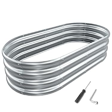 AMAZON - MOFEEZ Galvanized Raised Garden Bed Kit, 4x2x1 Ft Galvanized Planter Raised Beds, Oval Large Metal Raised Garden Beds Outdoor for Vegetables, Flowers, Herbs, and Fruits