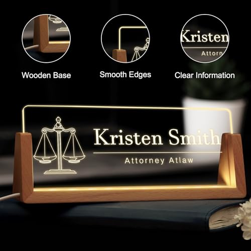 Image of Custom Name Plate for Desk, Personalized Light Up Acrylic Desk Name Plate, Personalized Office Gifts for Lawyer Coworkers, Employee Appreciation GIfts, Office Decor for Women Men (Design12-Lawyer)