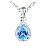 INFINIONLY Collar de Plata 925 para Mujer, Collare con Piedra Preciosa de gota, Colgante de Circonita Azul, Joyería Moda para Aniversario Boda