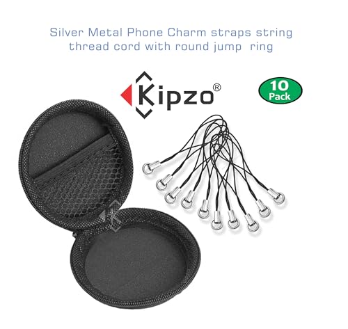 Image of Silver Metal Phone Charm Thread Hanging String Rope Cord Nylon Black with Jump Ring Pack of 10 pcs Clasp for Cell Phone Cover Keyring Pendrive DIY Jewellery Straps with Zip Carry case Pouch