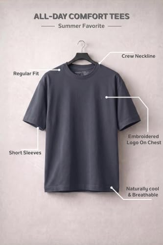 Image of Van Heusen Men's Crew Neck T-Shirt - Soft & Breathable Cotton | Regular Fit | Comfortable Everyday Casual Wear | Short Sleeves | Summer Favorite |Solid Colors | Style 60052|Available in Pack of 1 & 2