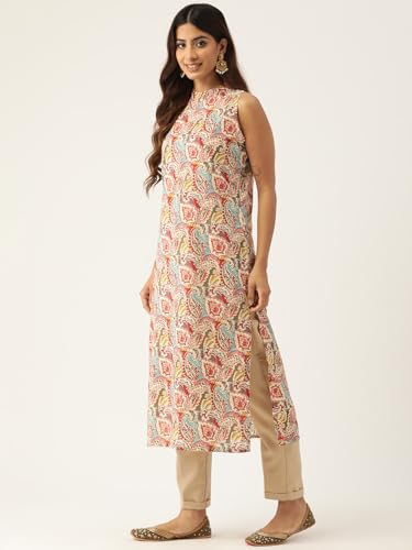 Image of feranoid Unique Printed Choker Neck Back Button Sleeveless Long Kurti